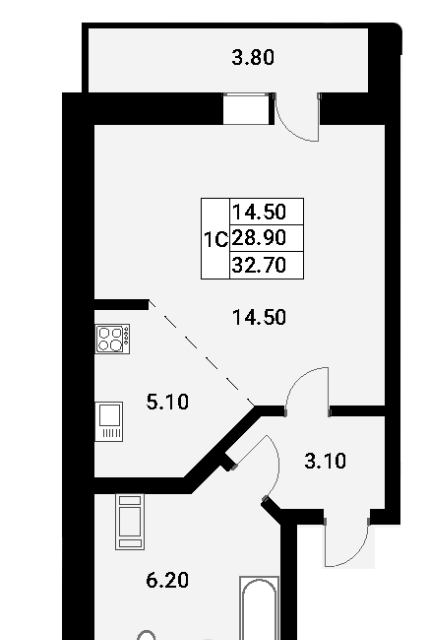 Продаётся студия, 28.9 м²