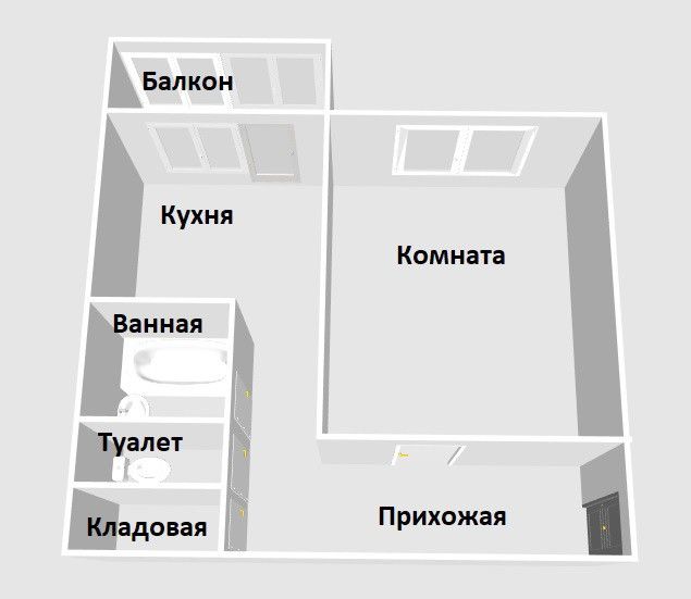 Продаётся 1-комнатная квартира, 34 м²