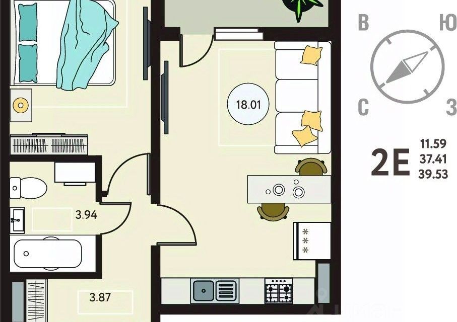 Продаётся 1-комнатная квартира, 40 м²