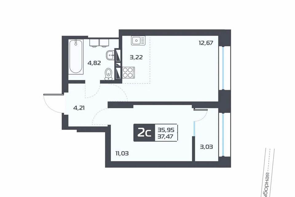 Продаётся 1-комнатная квартира, 37.47 м²