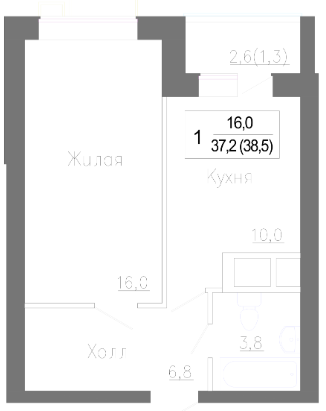 Продаётся 1-комнатная квартира, 37.2 м²