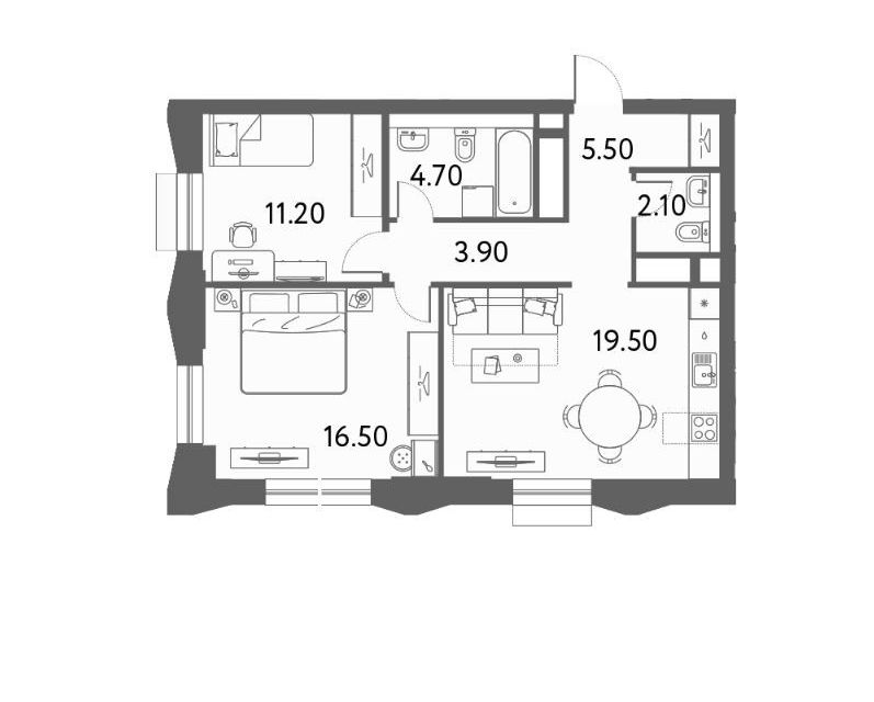 Продаётся 2-комнатная квартира, 63.4 м²