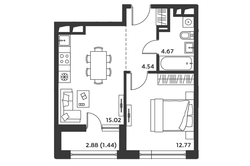 Продаётся 1-комнатная квартира, 37.94 м²