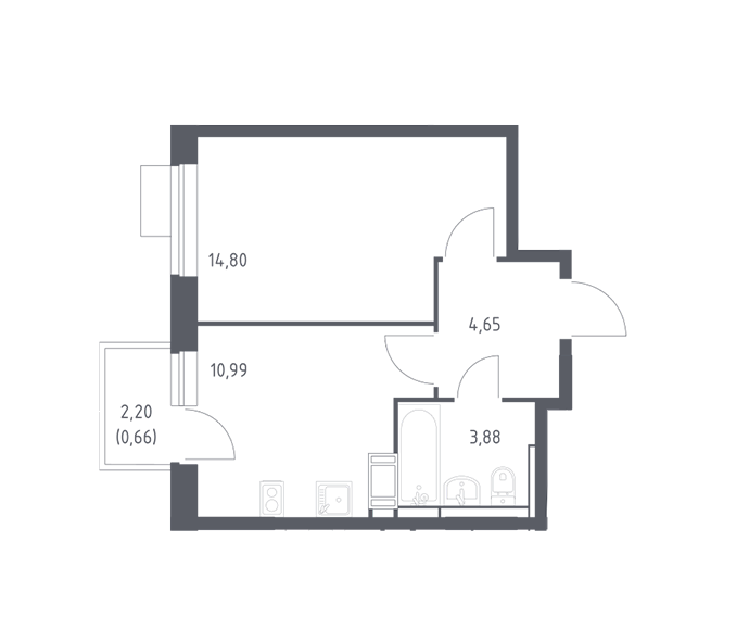 Продаётся 1-комнатная квартира, 34.98 м²