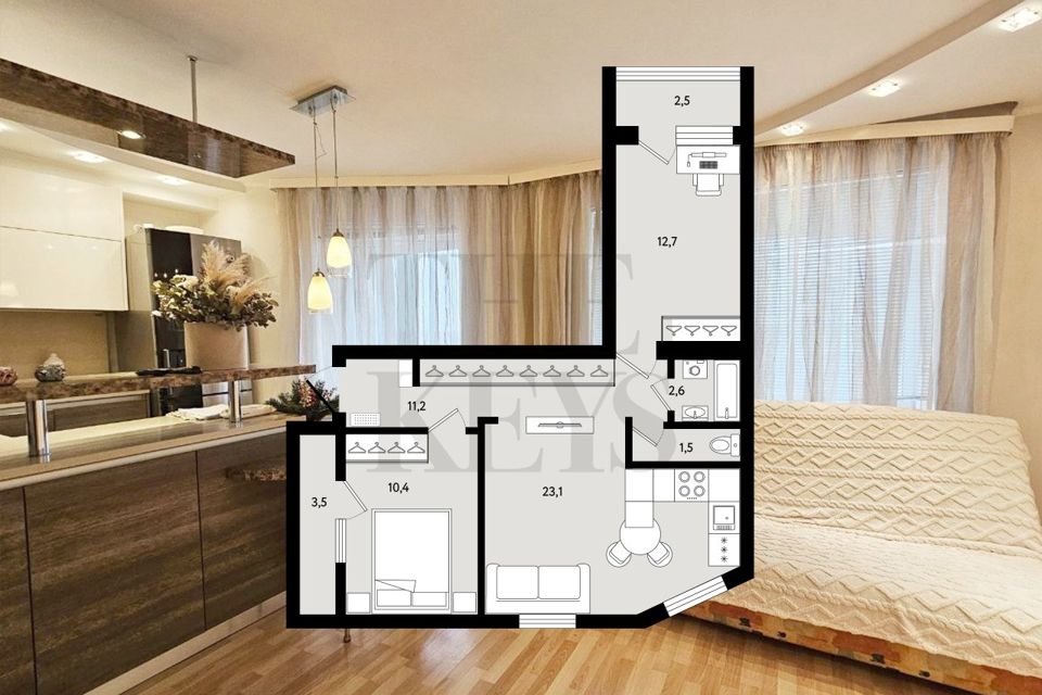 Продаётся 2-комнатная квартира, 61.5 м²