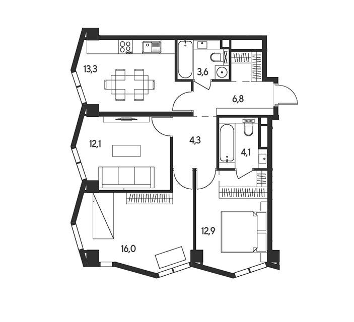 Продаётся 3-комнатная квартира, 73.6 м²