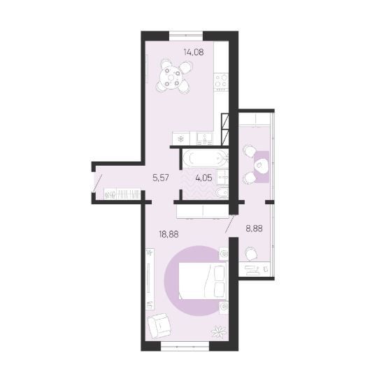 Продаётся 1-комнатная квартира, 47.02 м²