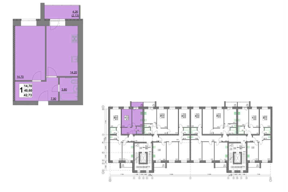 Продаётся 1-комнатная квартира, 42.5 м²
