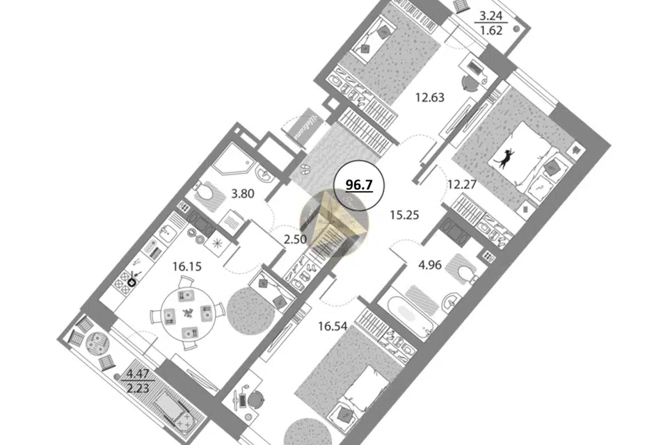 Продаётся 3-комнатная квартира, 96.7 м²
