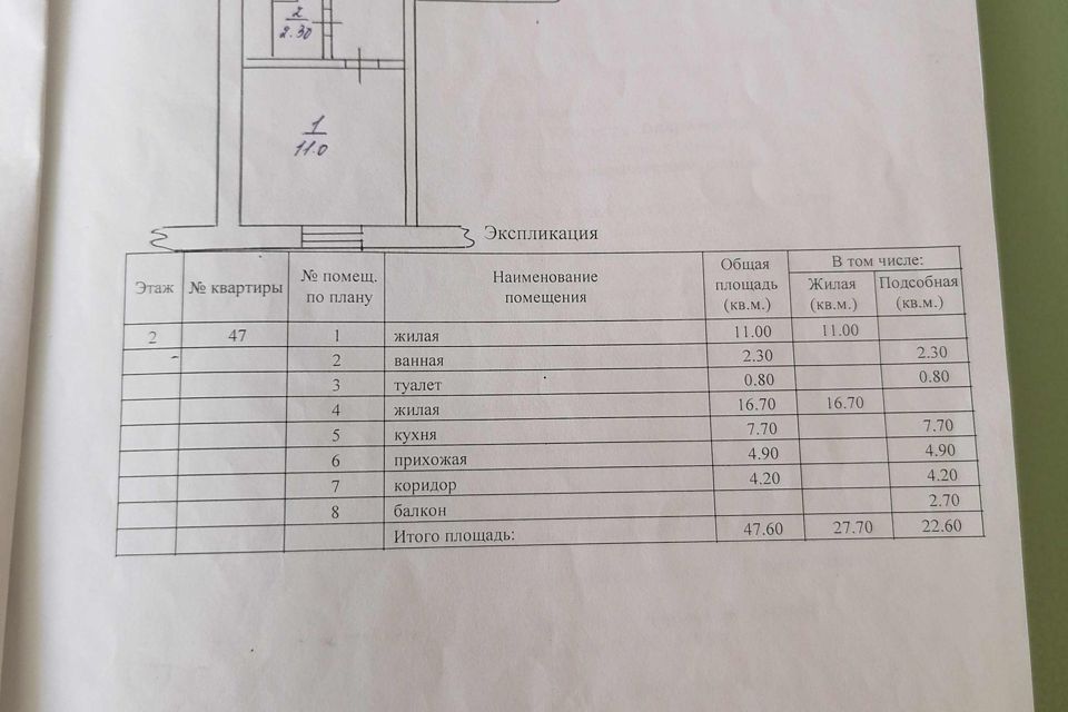 Продаётся 2-комнатная квартира, 47.6 м²