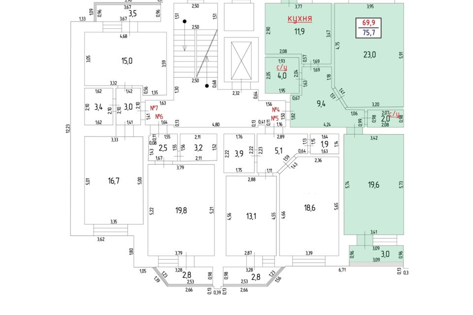 Продаётся 2-комнатная квартира, 75.7 м²