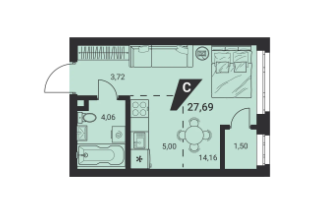 Продаётся студия, 27.69 м²