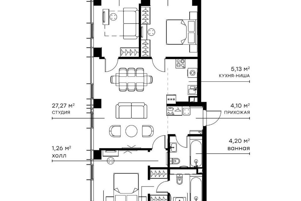 Продаётся 3-комнатная квартира, 85.15 м²