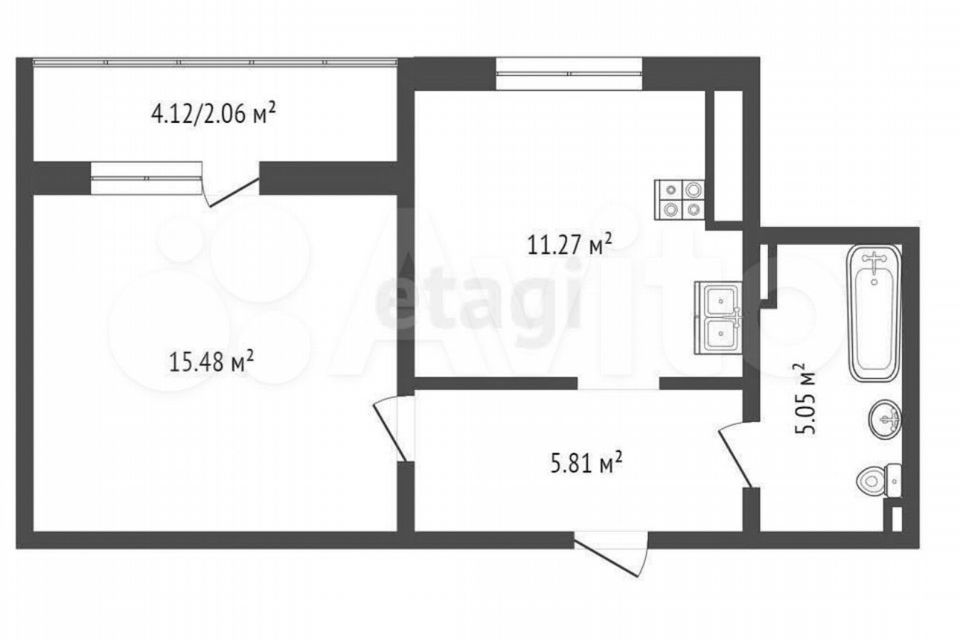 Продаётся 1-комнатная квартира, 37.61 м²