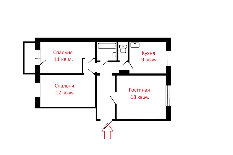 Продаётся 3-комнатная квартира, 65 м²