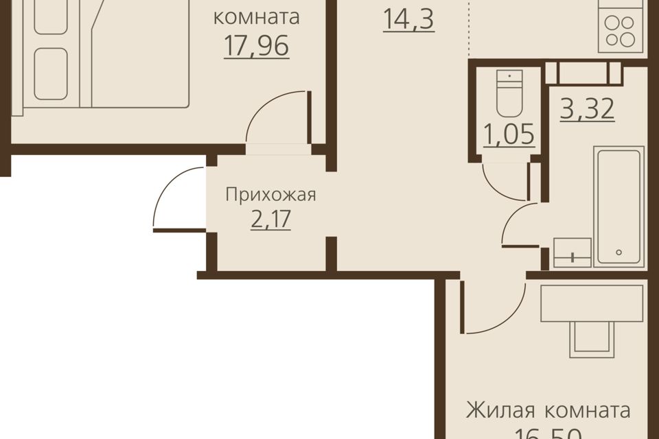 Продаётся 2-комнатная квартира, 60.3 м²