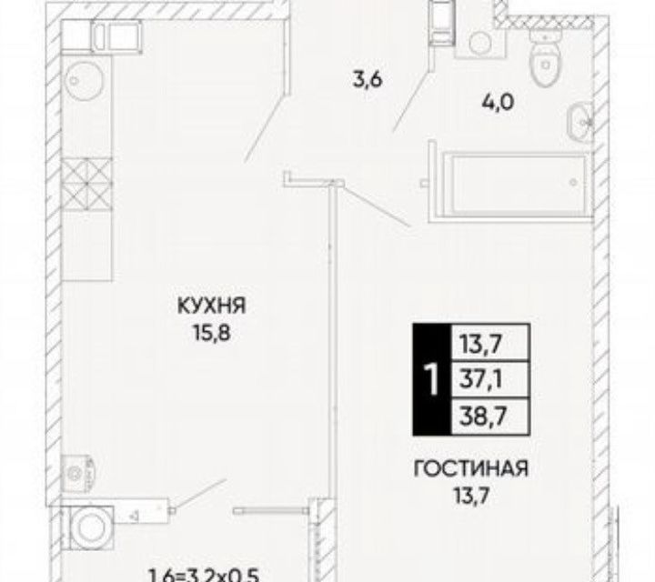 Продаётся 1-комнатная квартира, 40 м²
