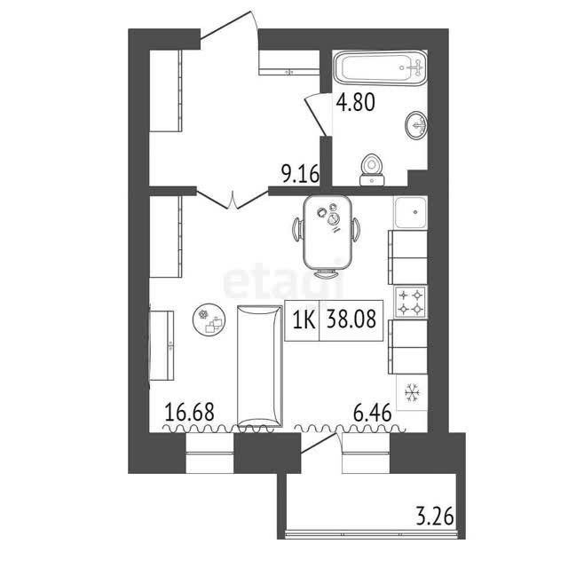 Продаётся студия, 38.08 м²