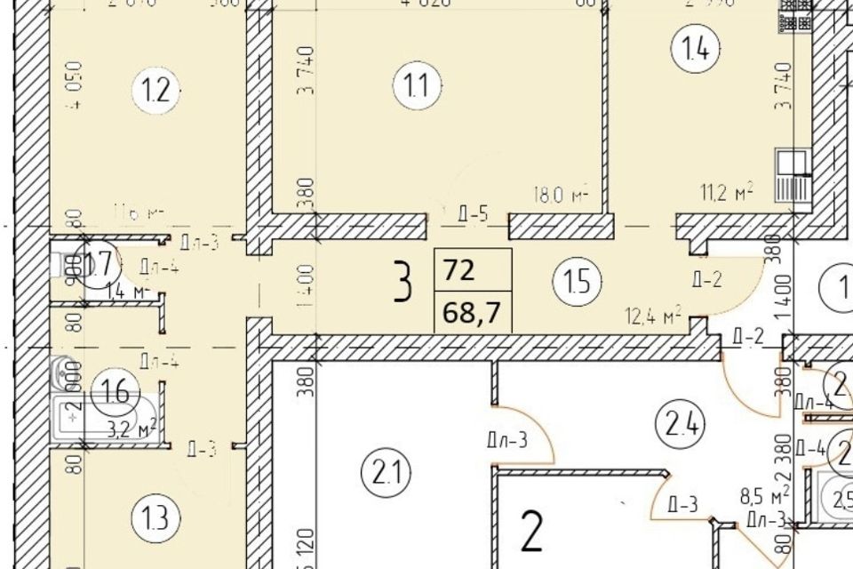 Продаётся 3-комнатная квартира, 72 м²
