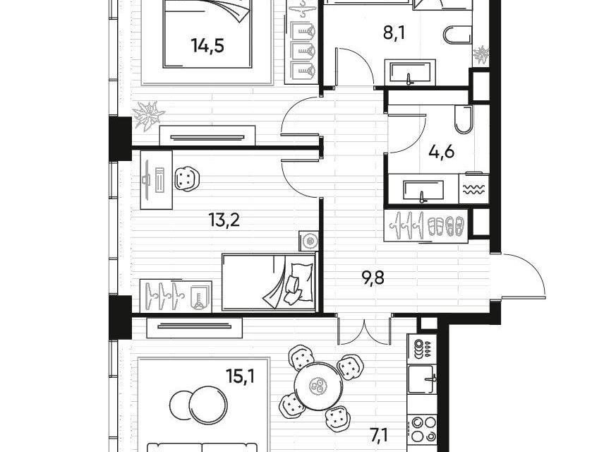 Продаётся 2-комнатная квартира, 72.4 м²