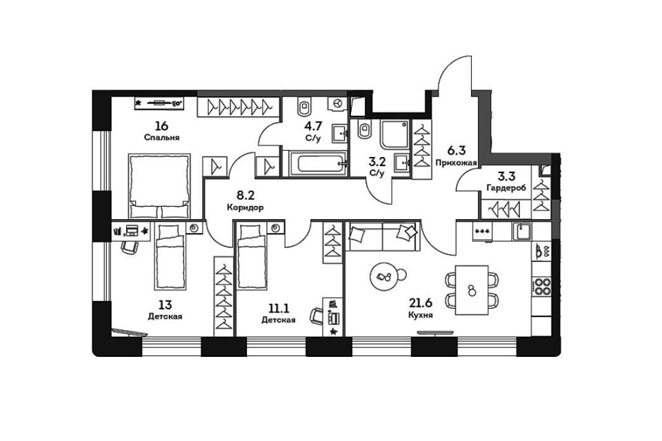 Продаётся 3-комнатная квартира, 87.4 м²