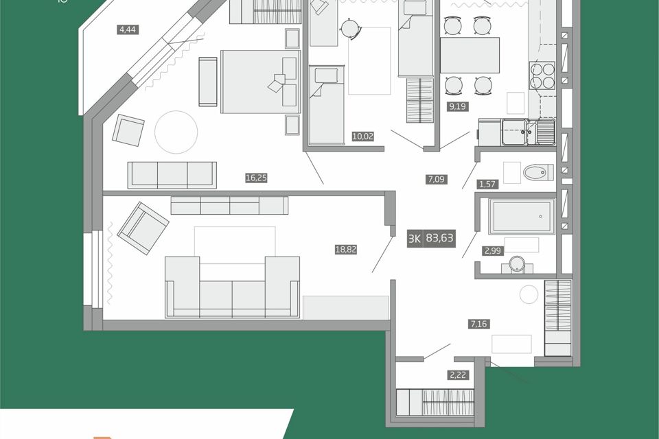 Продаётся 3-комнатная квартира, 75.3 м²