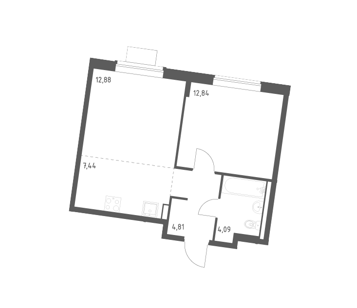 Продаётся 1-комнатная квартира, 42.06 м²