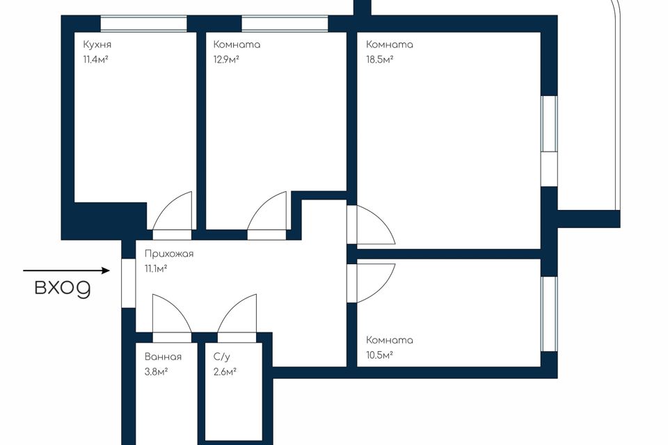 Продаётся 3-комнатная квартира, 71.4 м²