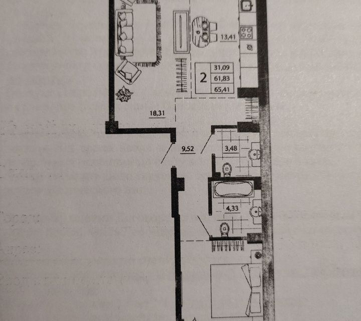 Продаётся 2-комнатная квартира, 65 м²