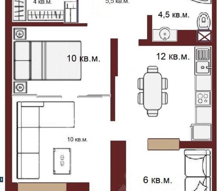 Продаётся 1-комнатная квартира, 46.2999992371 м²