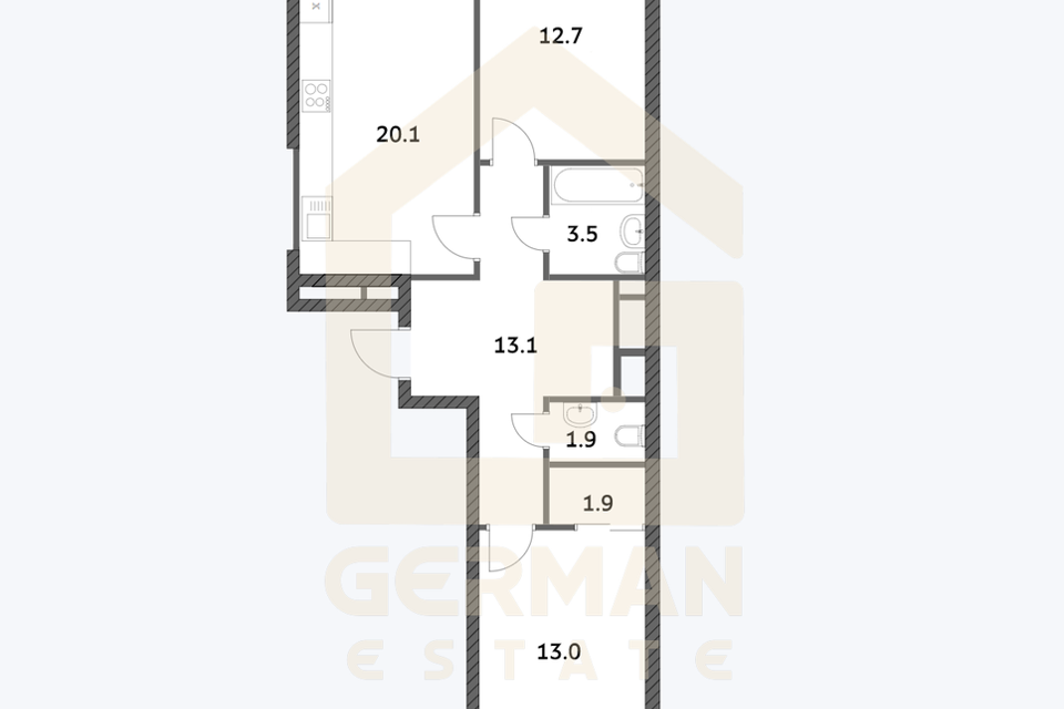 Продаётся 2-комнатная квартира, 66.8 м²