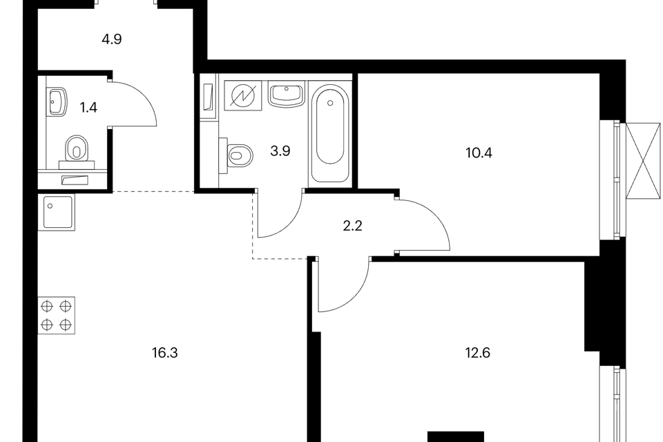 Продаётся 2-комнатная квартира, 51.7 м²