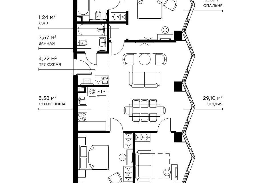 Продаётся 3-комнатная квартира, 90.22 м²