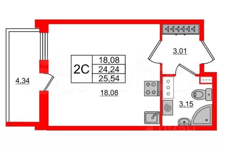 Продаётся студия, 25.5 м²