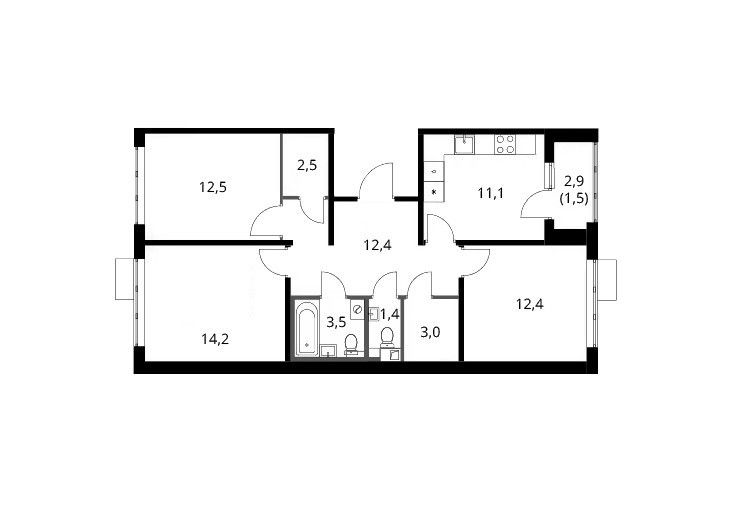 Продаётся 3-комнатная квартира, 74.5 м²