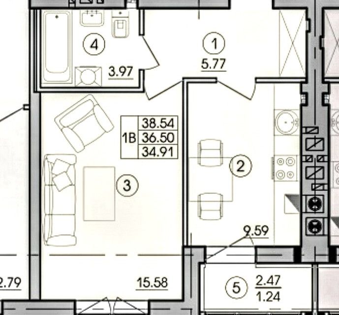 Продаётся 1-комнатная квартира, 36 м²