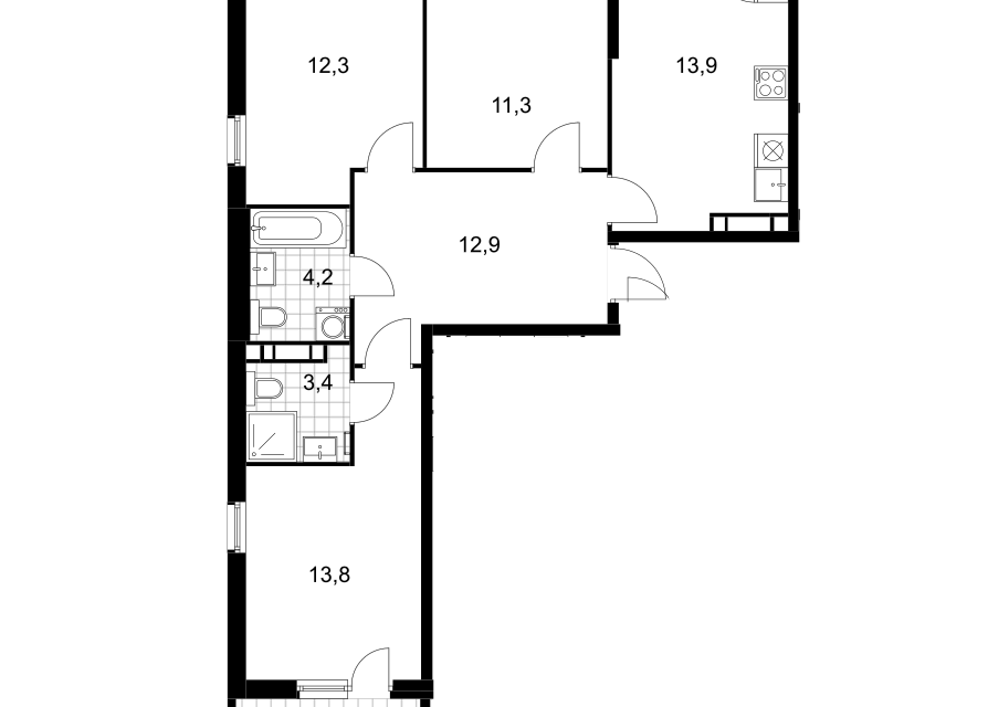 Продаётся 3-комнатная квартира, 73.2 м²