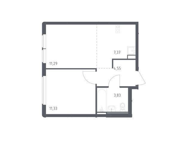 Продаётся 1-комнатная квартира, 38.37 м²