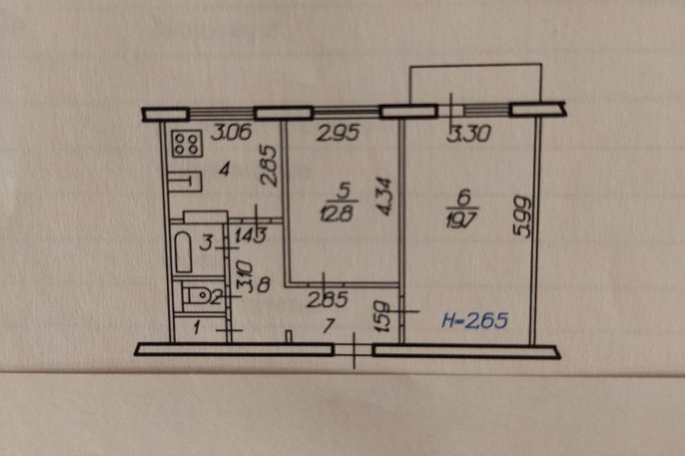 Продаётся 2-комнатная квартира, 54.3 м²