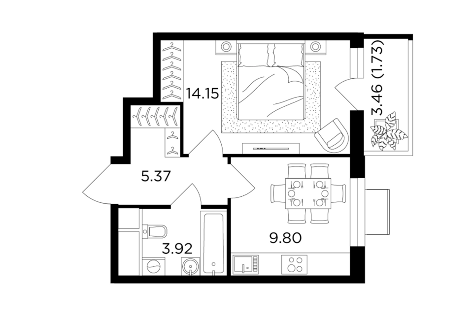 Продаётся 1-комнатная квартира, 35.1 м²
