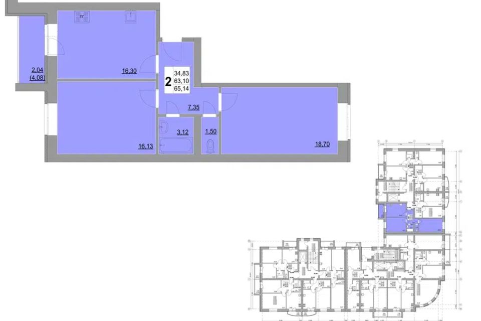 Продаётся 2-комнатная квартира, 65.1 м²