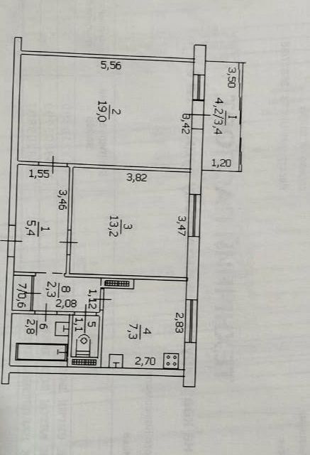 Продаётся 2-комнатная квартира, 55.1 м²