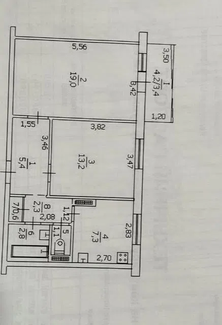 Продаётся 2-комнатная квартира, 55.1 м²