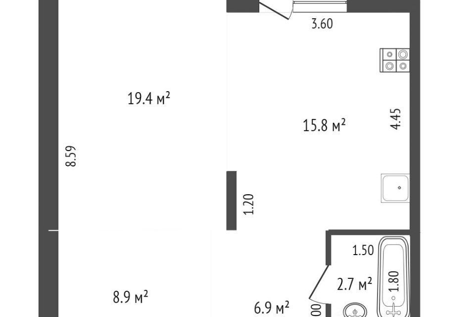 Продаётся 2-комнатная квартира, 57.4 м²