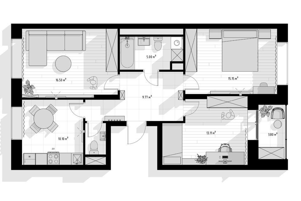 Продаётся 3-комнатная квартира, 72.7 м²