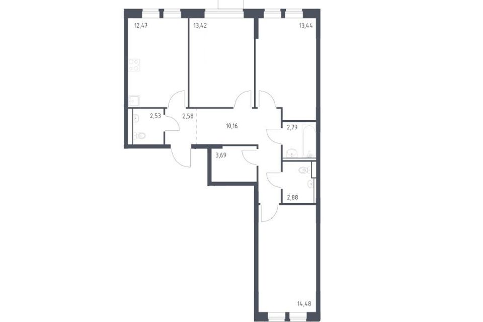 Продаётся 3-комнатная квартира, 78.44 м²