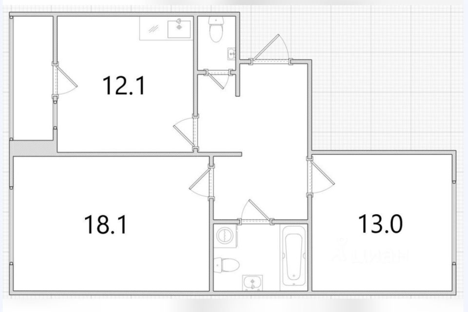 Продаётся 2-комнатная квартира, 59.4 м²