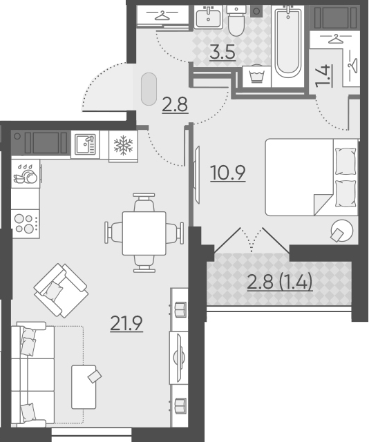 Продаётся 1-комнатная квартира, 40.5 м²