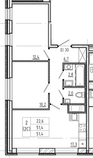 Продаётся 2-комнатная квартира, 51.4 м²