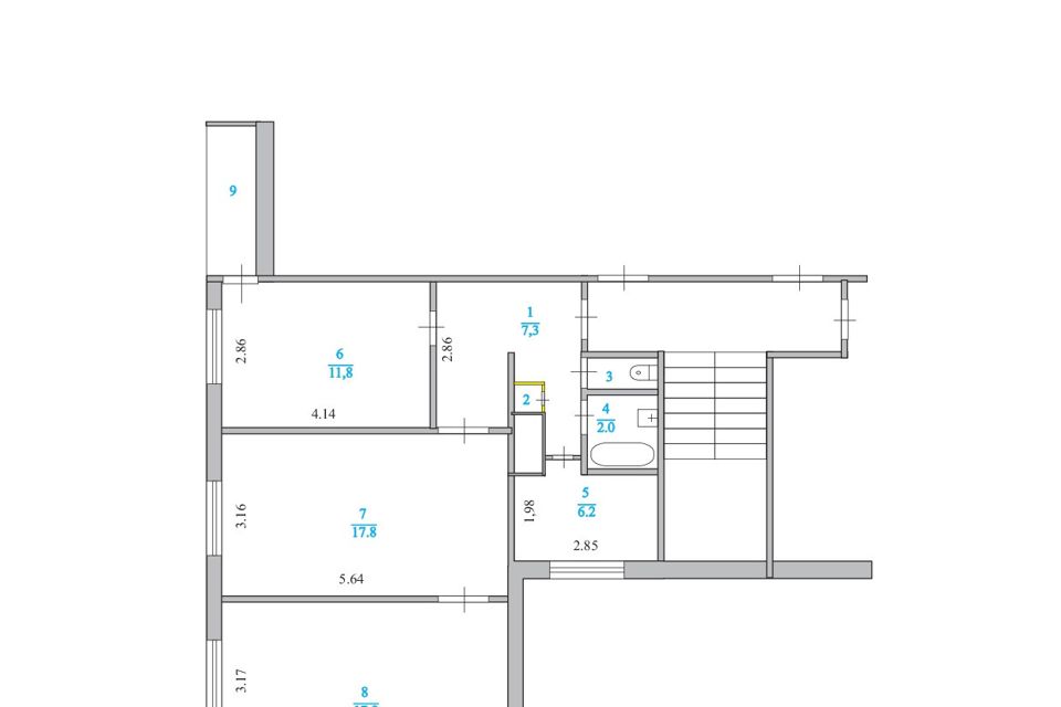 Продаётся 3-комнатная квартира, 64.3 м²